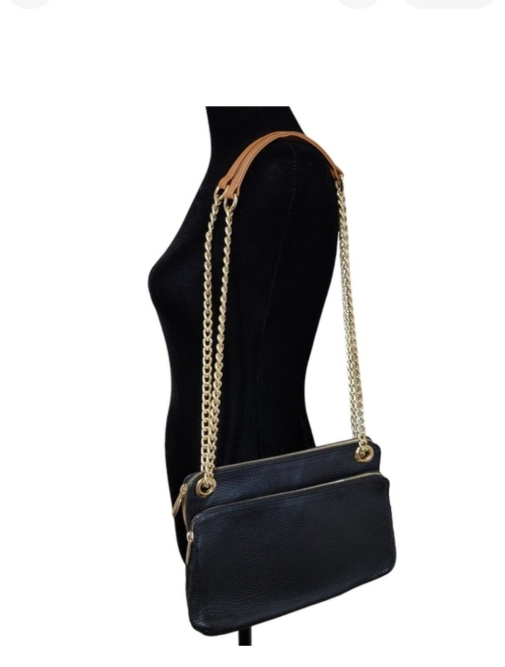 VINTAGE VALENTINA Black Leather Shoulder/Crossbody Bag with Chain Handle - Picture 15 of 15
